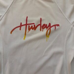 Hurley Short Sleeve Rash Guard Top White Red Drip‎ Logo Sun Protection M Youth